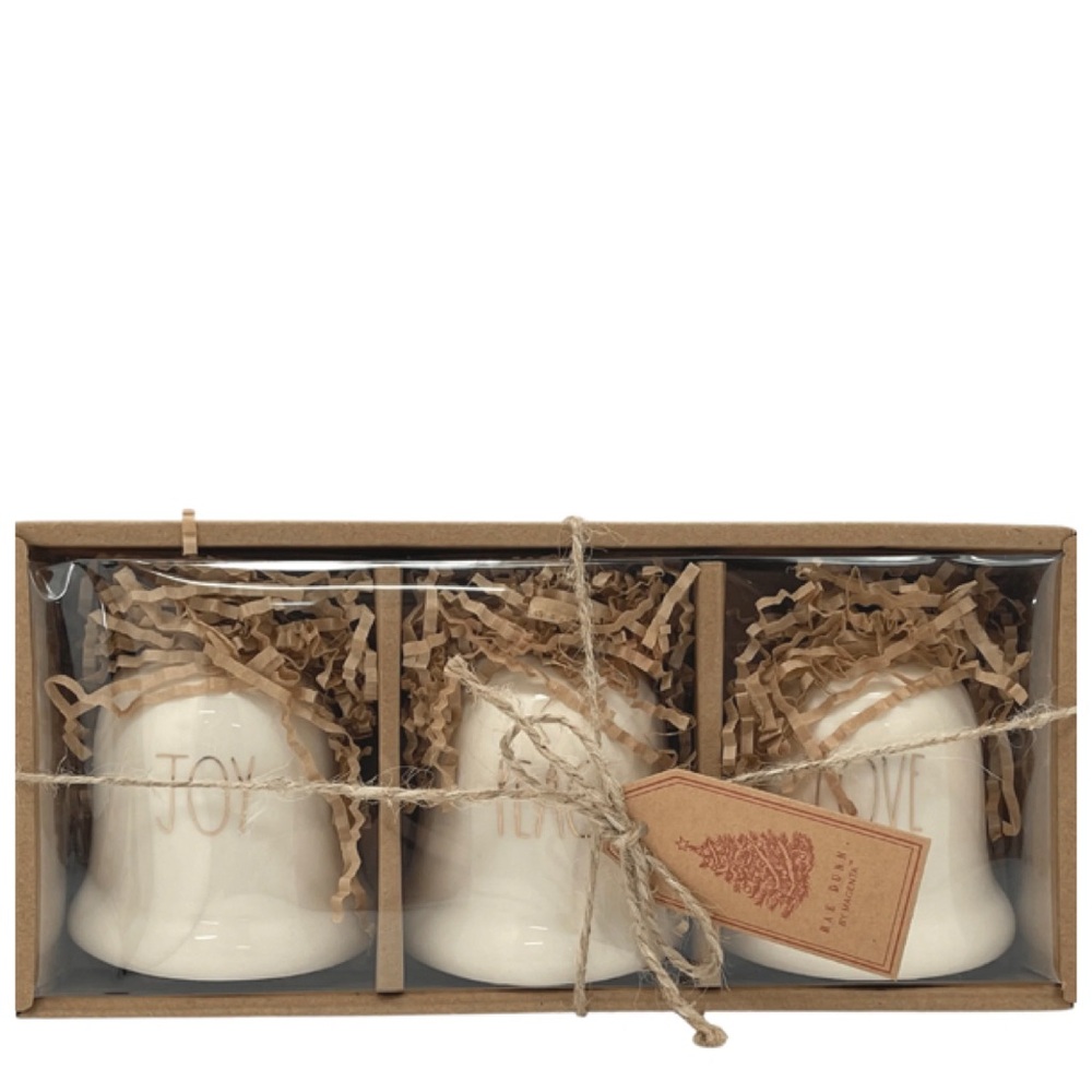 NEW Rae Dunn White Bell Christmas Tree Ornaments Set of Three